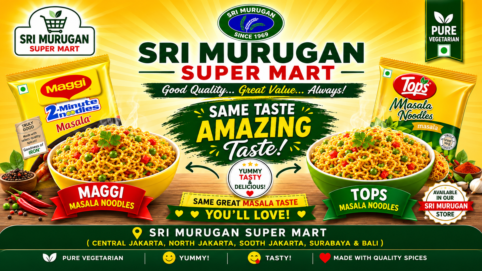 Sri Murugan Supermart Maggi and Tops product ad creative