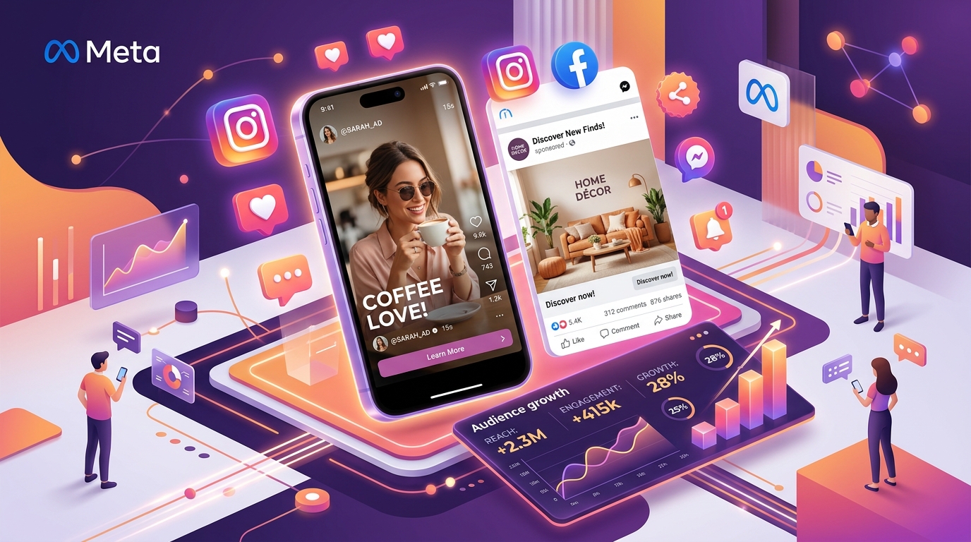 Meta Ads vs Google Ads: Which Gives Faster ROI in 2026? Meta ads visual discovery on Instagram and Facebook for small business